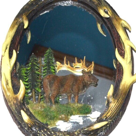 Rustic Oval Wall Mirror With Moose Antler Trim Frame Home And Camp Decor - Picture 5 of 7